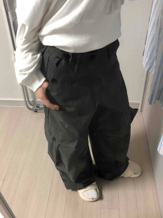 Vintage Cargo Button Wide Long Pants