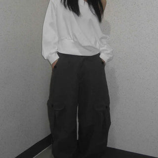 Vintage Cargo Button Wide Long Pants