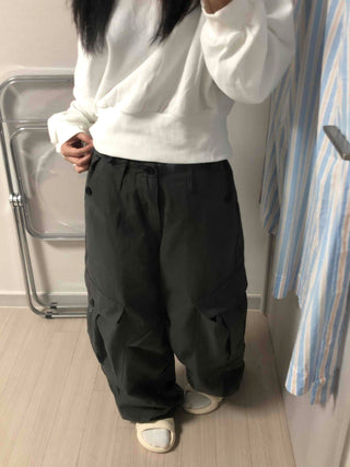 Vintage Cargo Button Wide Long Pants