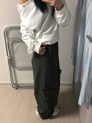 Vintage Cargo Button Wide Long Pants