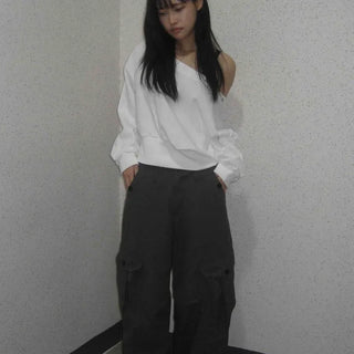 Vintage Cargo Button Wide Long Pants
