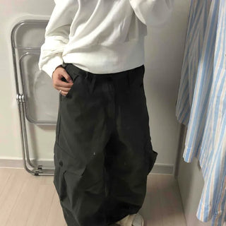 Vintage Cargo Button Wide Long Pants