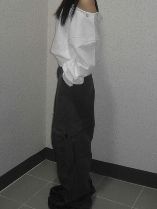 Vintage Cargo Button Wide Long Pants