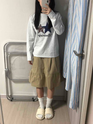 Newtro Star Patch Lettering Long Sleeve T-shirt