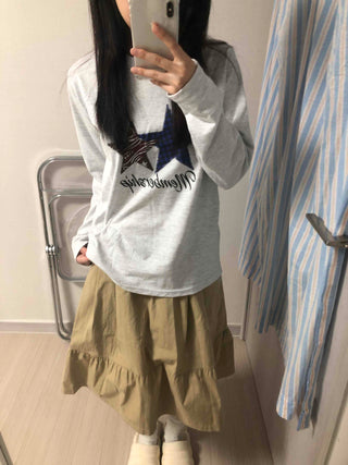 Newtro Star Patch Lettering Long Sleeve T-shirt