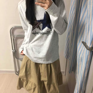 Newtro Star Patch Lettering Long Sleeve T-shirt