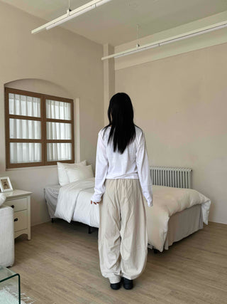 Sporty Lettering Crinkly Cut Wide Long Pants