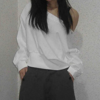 Basic Off-Shoulder Studded Plain Sweatshirt