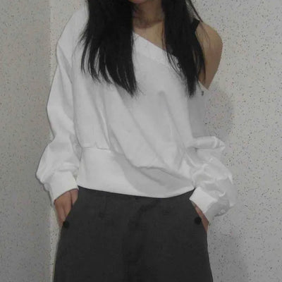 Basic Off-Shoulder Studded Plain Sweatshirt