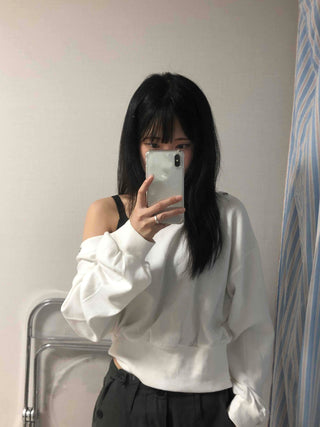 Basic Off-Shoulder Studded Plain Sweatshirt