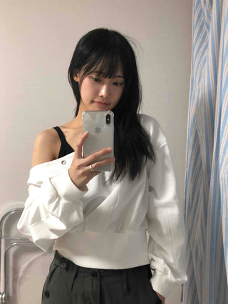 Basic Off-Shoulder Studded Plain Sweatshirt