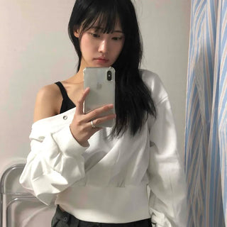 Basic Off-Shoulder Studded Plain Sweatshirt