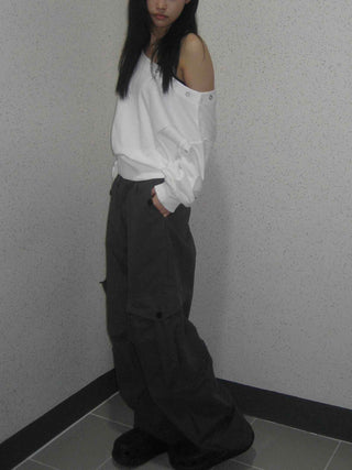 Basic Off-Shoulder Studded Plain Sweatshirt