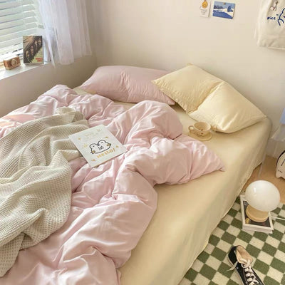 Pastel Pink and Cream Solid Bedding Set