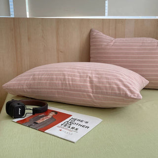 Pastel Pink Striped Cotton Duvet Cover Set