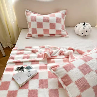 Pink and White Checkered Flannel Blanket