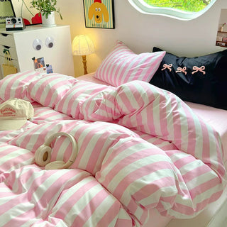 Pink Striped Cotton Bedding Set