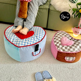 Cozy Plaid Heart Pouf Cushion