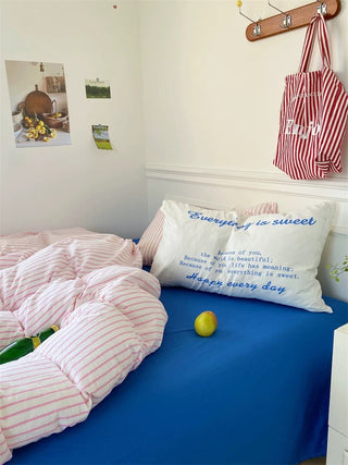 Minimalist Blue Striped Cotton Duvet Cover Set