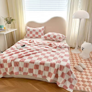 Pink and White Checkered Flannel Blanket