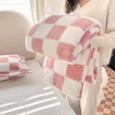 Pink and White Checkered Flannel Blanket