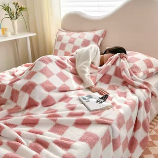 Pink and White Checkered Flannel Blanket