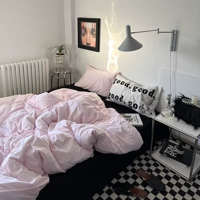 Pink and Black Minimalist Bedding Set