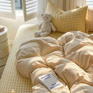 Cozy Pink Plaid Bedding Set