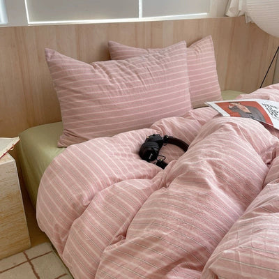 Pastel Pink Striped Cotton Duvet Cover Set
