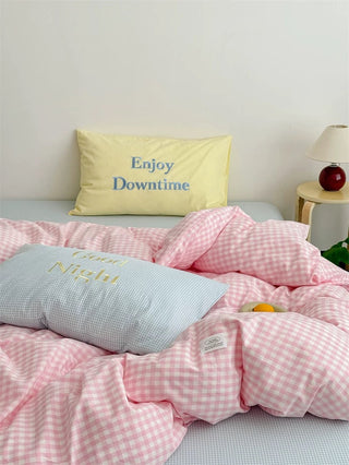 Pastel Creamy Pink Gingham Bedding Set