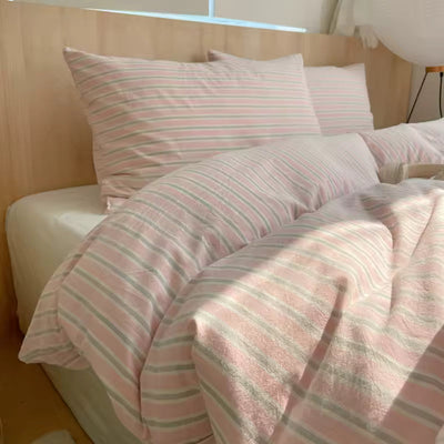 Preppy Pink Striped Duvet Cover Set