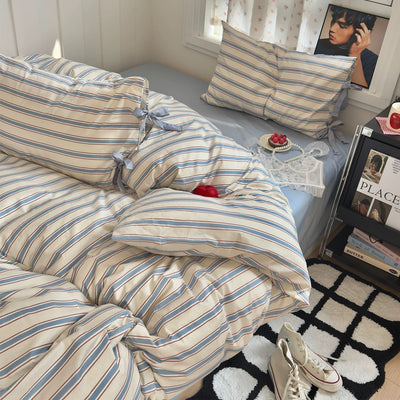 Blue Striped Cotton Bedding Set