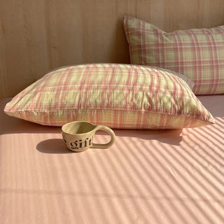 Pink Plaid Cotton Duvet Cover Set