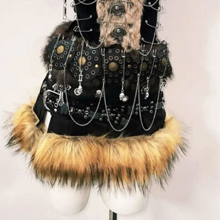 Fluffy metal chain buckle o ring cami mini skirt set