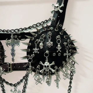 Metal chain rivet skull applique buckle cami top