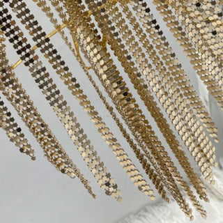 V neck halter self tie tassels glitter top