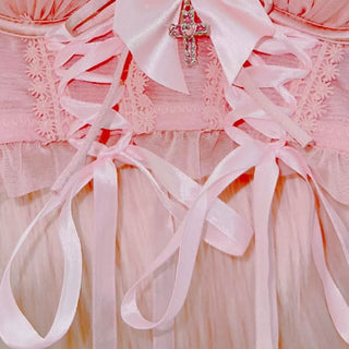 Bowknot lace up lace hem v neck cami top