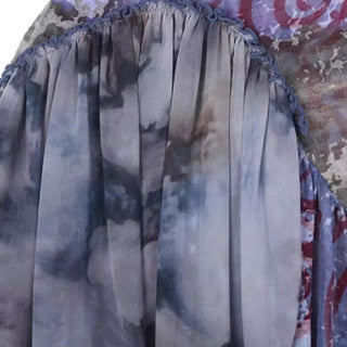 Irregular u neck ruched ruffle print contrast top