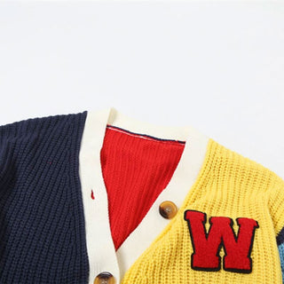 Long sleeve v neck button knitted contrast top