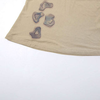 Cross back cowl neck mesh print cami top