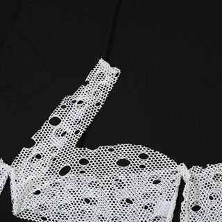 Hollow out one shoulder irregular long sleeve pant set