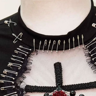 Crewneck beaded flower applique mesh top