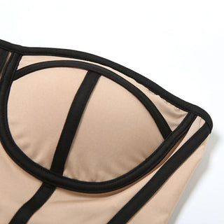 Sweetheart neck bustier backless contrast top