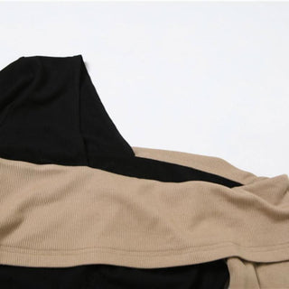 Long sleeve irregular one shoulder contrast top