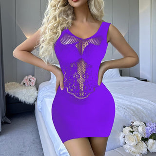 U neck cross back net mini dress