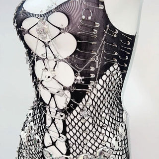 U neck fishnet cami mini dress
