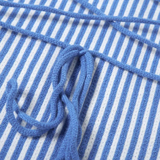 Slit long sleeve deep V neck striped self tie romper