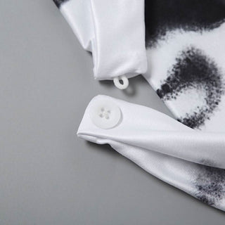 Halter button lace hem print backless top