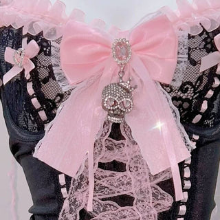 Ruffle bowknot v neck skull applique self tie cami top