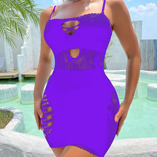 Net hollow out solid tube cut out mini dress